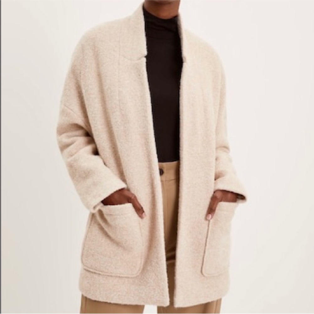 Frank & Oak Wool Blend Open Front Overcoat Blazer Oatmeal Tan / Cream size Small